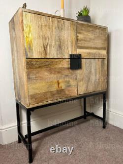 Vintage Wood Metal Storage Cabinet Highboard Sideboard Tall Cupboard Doors Retro