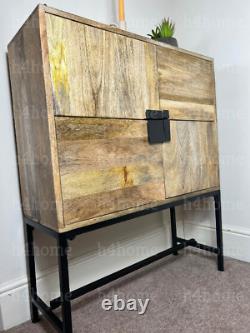 Vintage Wood Metal Storage Cabinet Highboard Sideboard Tall Cupboard Doors Retro