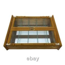 Vintage Wooden Wall Curio Cabinet Glass Doors Back Mirror 5 Shelves Display Case