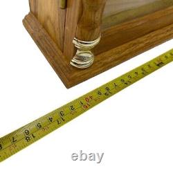 Vintage Wooden Wall Curio Cabinet Glass Doors Back Mirror 5 Shelves Display Case