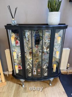 Vintage bowed front Gin Cabinet / Display Cabinet Upcycled black and silver
