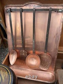 Vintage copper French utensil rack holder 4 kitchen utensils retro chic boho