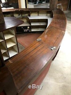 Vintage curved pub bar mahogany wood counter internal shelf man cave 3m length