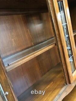 Vintage display cabinet glass doors dark wood finish heavy unit