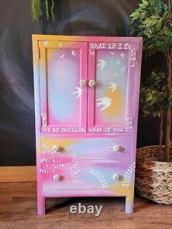 Vintage dresser/linen cupboard/tallboy. Refinished, hand-painted. Wildflowers