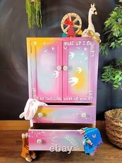 Vintage dresser/linen cupboard/tallboy. Refinished, hand-painted. Wildflowers