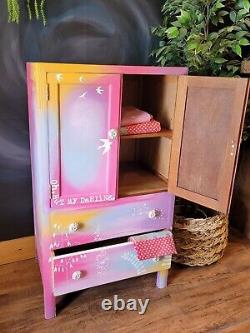 Vintage dresser/linen cupboard/tallboy. Refinished, hand-painted. Wildflowers