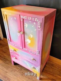 Vintage dresser/linen cupboard/tallboy. Refinished, hand-painted. Wildflowers