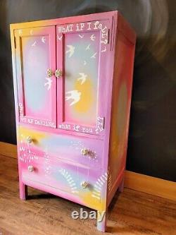 Vintage dresser/linen cupboard/tallboy. Refinished, hand-painted. Wildflowers