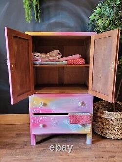 Vintage dresser/linen cupboard/tallboy. Refinished, hand-painted. Wildflowers