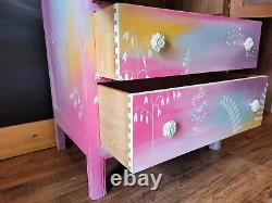 Vintage dresser/linen cupboard/tallboy. Refinished, hand-painted. Wildflowers