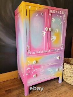 Vintage dresser/linen cupboard/tallboy. Refinished, hand-painted. Wildflowers