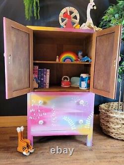 Vintage dresser/linen cupboard/tallboy. Refinished, hand-painted. Wildflowers