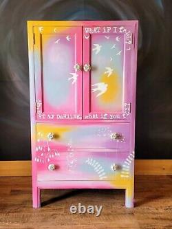 Vintage dresser/linen cupboard/tallboy. Refinished, hand-painted. Wildflowers