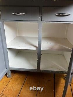 Vintage kitchenette larder pantry cabinet with reeded glass and enamel drop down