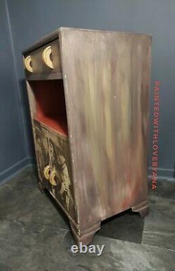 Vintage oak cabinet cupboard side table painted decoupaged