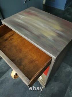 Vintage oak cabinet cupboard side table painted decoupaged