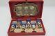 Vintage Oriental Saki Set With A Tray, Cobalt Blue Shots In Silver Cups