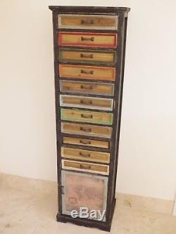 Vintage painted chest multi Colour Retro style Storage Chest Tall Slim cupboard