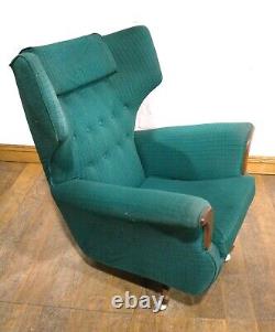 Vintage pair of retro wingback buttoned armchairs