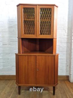 Vintage retro Danish mid century teak corner display cabinet cupboard