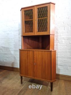 Vintage retro Danish mid century teak corner display cabinet cupboard