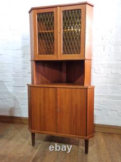 Vintage retro Danish mid century teak corner display cabinet cupboard