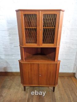 Vintage retro Danish mid century teak corner display cabinet cupboard