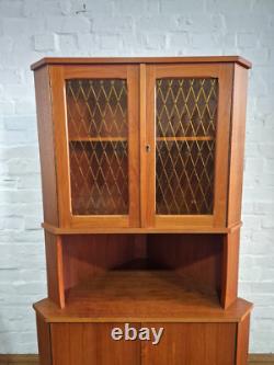 Vintage retro Danish mid century teak corner display cabinet cupboard