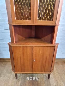 Vintage retro Danish mid century teak corner display cabinet cupboard