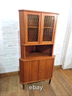 Vintage retro Danish mid century teak corner display cabinet cupboard
