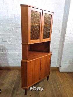 Vintage retro Danish mid century teak corner display cabinet cupboard
