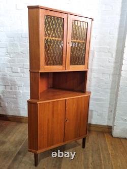 Vintage retro Danish mid century teak corner display cabinet cupboard