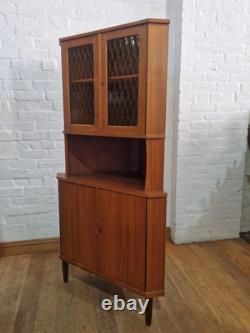 Vintage retro Danish mid century teak corner display cabinet cupboard