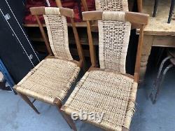 Vintage retro Danish mid century wooden Teak Rattan kitchen dining chairs x 4