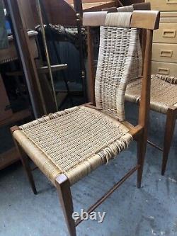 Vintage retro Danish mid century wooden Teak Rattan kitchen dining chairs x 4