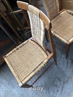 Vintage retro Danish mid century wooden Teak Rattan kitchen dining chairs x 4