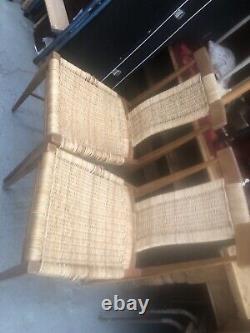 Vintage retro Danish mid century wooden Teak Rattan kitchen dining chairs x 4