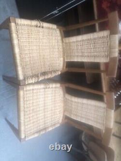 Vintage retro Danish mid century wooden Teak Rattan kitchen dining chairs x 4