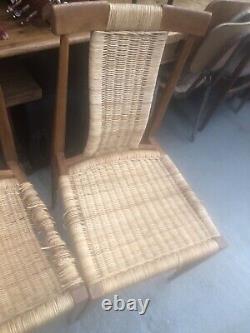 Vintage retro Danish mid century wooden Teak Rattan kitchen dining chairs x 4