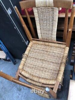 Vintage retro Danish mid century wooden Teak Rattan kitchen dining chairs x 4