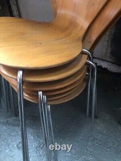 Vintage retro Danish style stacking wooden metal kitchen dining cafe chairs x 6