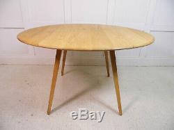Vintage retro ERCOL circular dining kitchen drop leaf Light ELM table 1950s