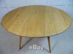 Vintage retro ERCOL circular dining kitchen drop leaf Light ELM table 1950s