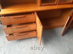 Vintage retro Mid Century wood teak book case glass display TV cabinet 60s 70s