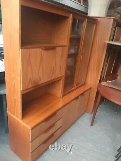 Vintage retro Mid Century wood teak book case glass display TV cabinet 60s 70s