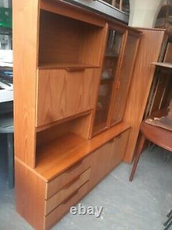 Vintage retro Mid Century wood teak book case glass display TV cabinet 60s 70s