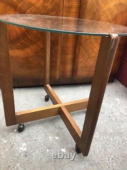 Vintage retro Round Glass teak wood mid century 60s 70s coffee table MCM