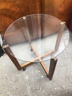 Vintage retro Round Glass teak wood mid century 60s 70s coffee table MCM