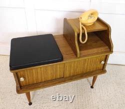 Vintage retro Telephone seat bench storage cupboard 1970s teak effect Hall seat